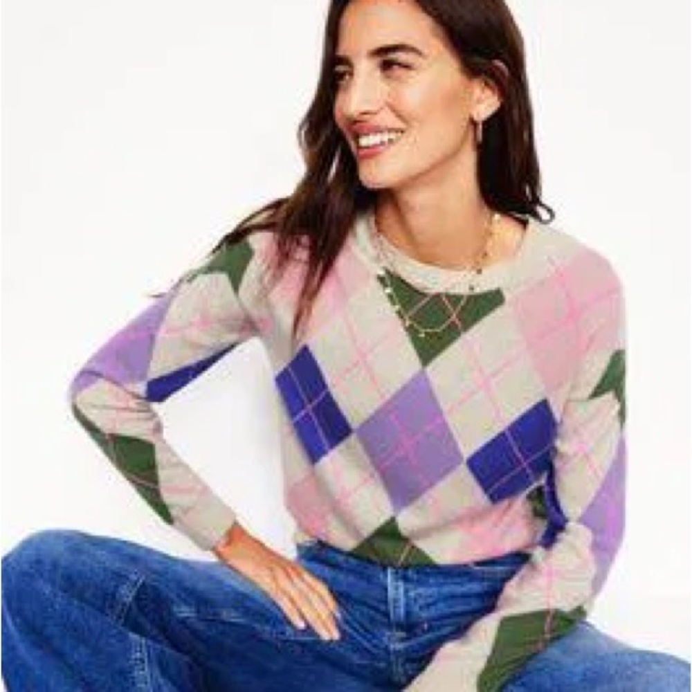 100% cashmere Boden Lydia argyle sweater, small